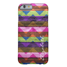 Wood Colorful Chevron Stripes Monogram #10 Barely There iPhone 6 Case