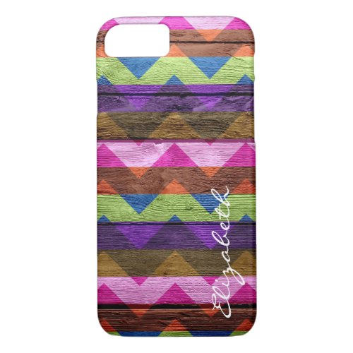 Wood Colorful Chevron Stripes Monogram 10 iPhone 87 Case