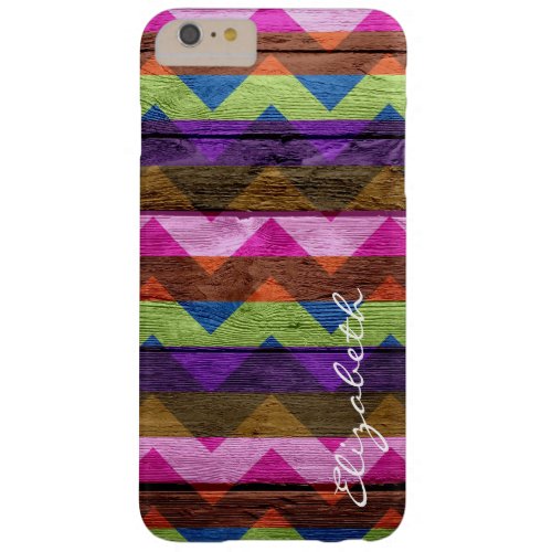 Wood Colorful Chevron Stripes Monogram 10 Barely There iPhone 6 Plus Case