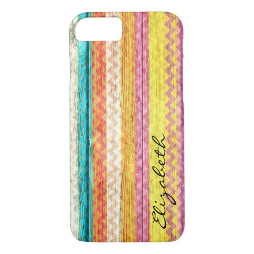 Wood Colorful Chevron Stripes Monogram 10 iPhone 87 Case