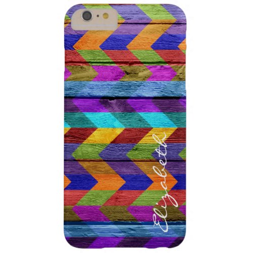 Wood Colorful Chevron Stripes Monogram 11 Barely There iPhone 6 Plus Case
