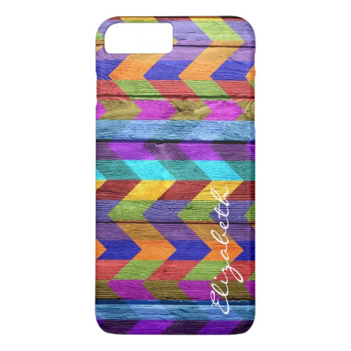 Wood Colorful Chevron Stripes Monogram 11 iPhone 8 Plus7 Plus Case