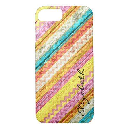 Wood Colorful Chevron Stripes Monogram 11 iPhone 87 Case