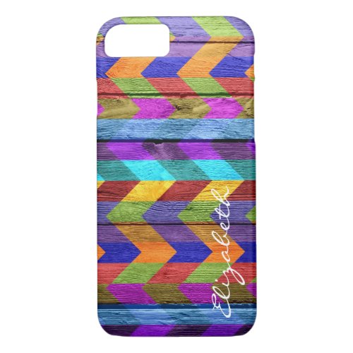 Wood Colorful Chevron Stripes Monogram 11 iPhone 87 Case