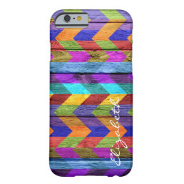 Wood Colorful Chevron Stripes Monogram #11 Barely There iPhone 6 Case