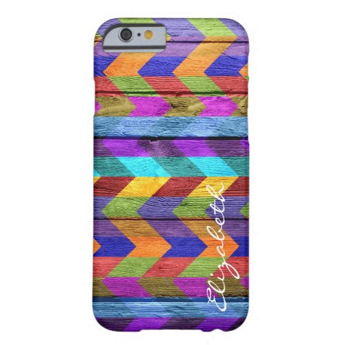 Wood Colorful Chevron Stripes Monogram 11 Barely There iPhone 6 Case