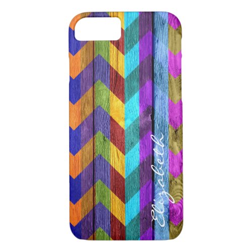 Wood Colorful Chevron Stripes Monogram 12 iPhone 87 Case