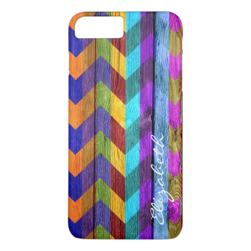 Wood Colorful Chevron Stripes Monogram 12 iPhone 8 Plus7 Plus Case