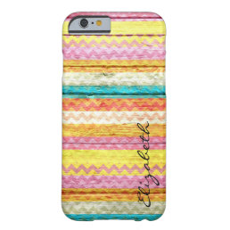 Wood Colorful Chevron Stripes Monogram #12 Barely There iPhone 6 Case