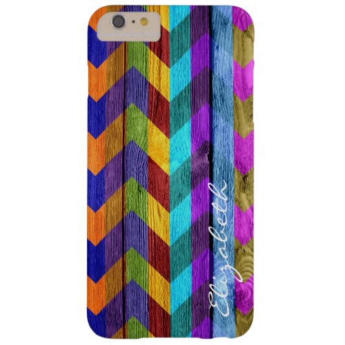 Wood Colorful Chevron Stripes Monogram 12 Barely There iPhone 6 Plus Case