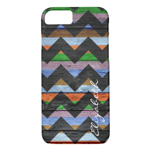 Wood Colorful Chevron Stripes Monogram 14 iPhone 87 Case