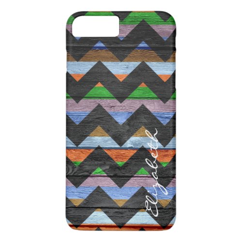 Wood Colorful Chevron Stripes Monogram 14 iPhone 8 Plus7 Plus Case