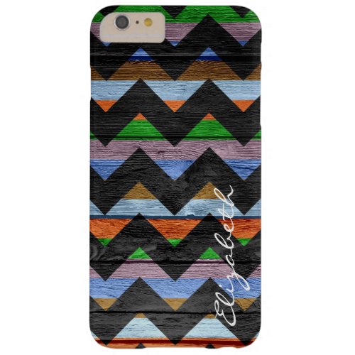 Wood Colorful Chevron Stripes Monogram 14 Barely There iPhone 6 Plus Case