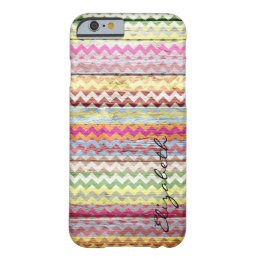 Wood Colorful Chevron Stripes Monogram #14 Barely There iPhone 6 Case