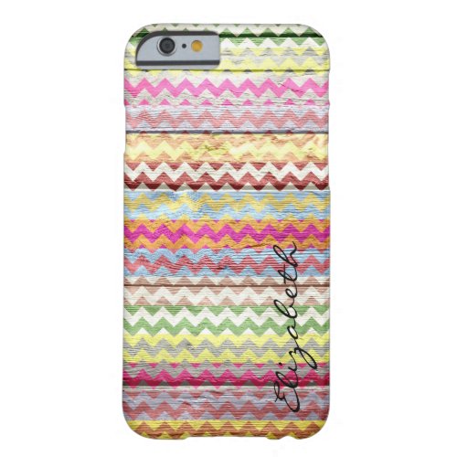 Wood Colorful Chevron Stripes Monogram 14 Barely There iPhone 6 Case