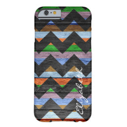 Wood Colorful Chevron Stripes Monogram #14 Barely There iPhone 6 Case