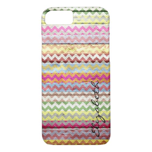 Wood Colorful Chevron Stripes Monogram 14 iPhone 87 Case