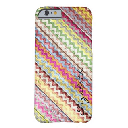 Wood Colorful Chevron Stripes Monogram 15 Barely There iPhone 6 Case