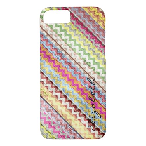 Wood Colorful Chevron Stripes Monogram 15 iPhone 87 Case