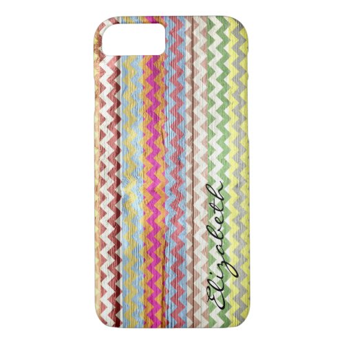 Wood Colorful Chevron Stripes Monogram 16 iPhone 87 Case