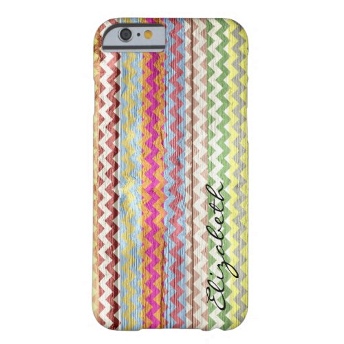 Wood Colorful Chevron Stripes Monogram 16 Barely There iPhone 6 Case