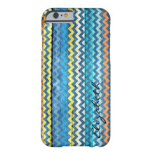 Wood Colorful Chevron Stripes Monogram 17 Barely There iPhone 6 Case