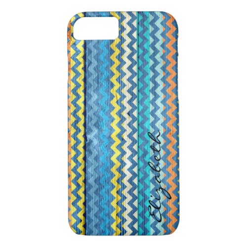 Wood Colorful Chevron Stripes Monogram 17 iPhone 87 Case