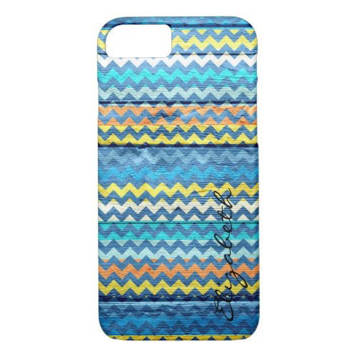 Wood Colorful Chevron Stripes Monogram 18 iPhone 87 Case