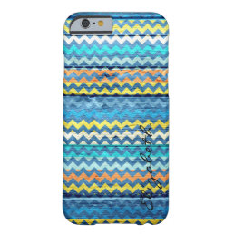Wood Colorful Chevron Stripes Monogram #18 Barely There iPhone 6 Case