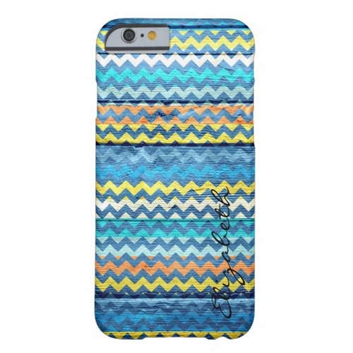 Wood Colorful Chevron Stripes Monogram 18 Barely There iPhone 6 Case