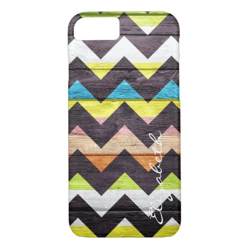 Wood Colorful Chevron Stripes Monogram 19 iPhone 87 Case