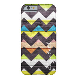 Wood Colorful Chevron Stripes Monogram #19 Barely There iPhone 6 Case