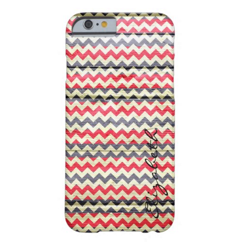 Wood Colorful Chevron Stripes Monogram 20 Barely There iPhone 6 Case