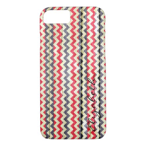 Wood Colorful Chevron Stripes Monogram 21 iPhone 87 Case