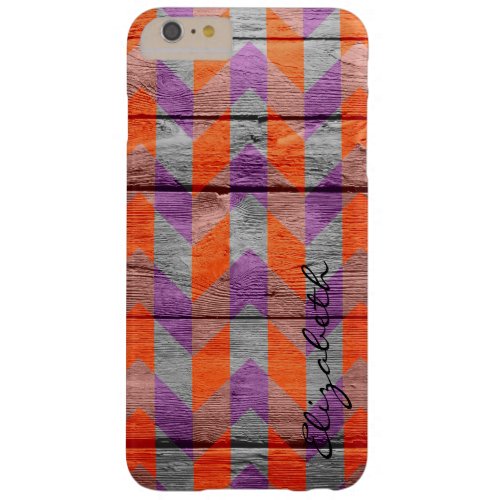 Wood Colorful Chevron Stripes Monogram 2 Barely There iPhone 6 Plus Case