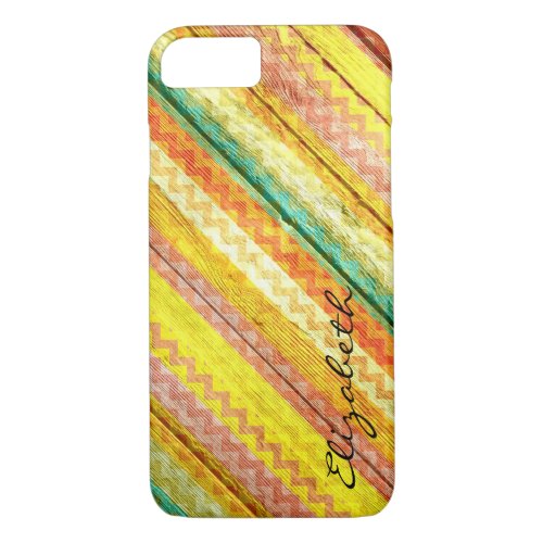 Wood Colorful Chevron Stripes Monogram 2 iPhone 87 Case