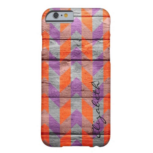 Wood Colorful Chevron Stripes Monogram 2 Barely There iPhone 6 Case