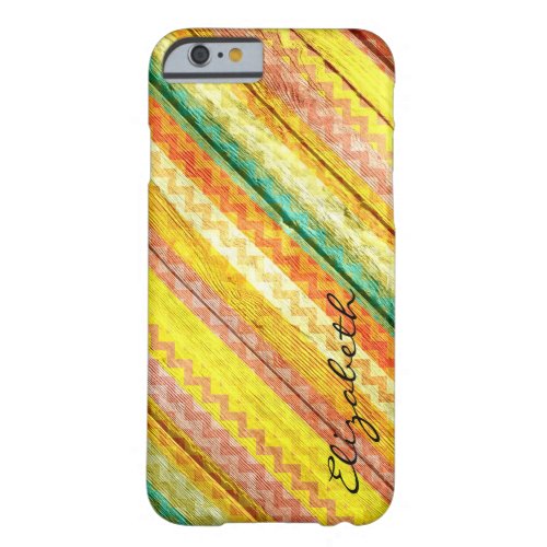 Wood Colorful Chevron Stripes Monogram 2 Barely There iPhone 6 Case