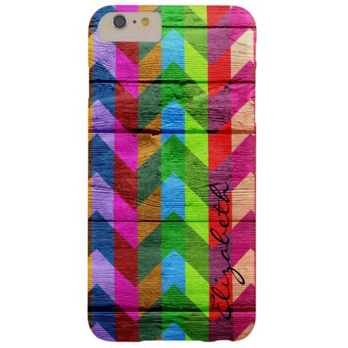 Wood Colorful Chevron Stripes Monogram 3 Barely There iPhone 6 Plus Case