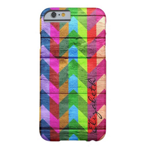 Wood Colorful Chevron Stripes Monogram 3 Barely There iPhone 6 Case