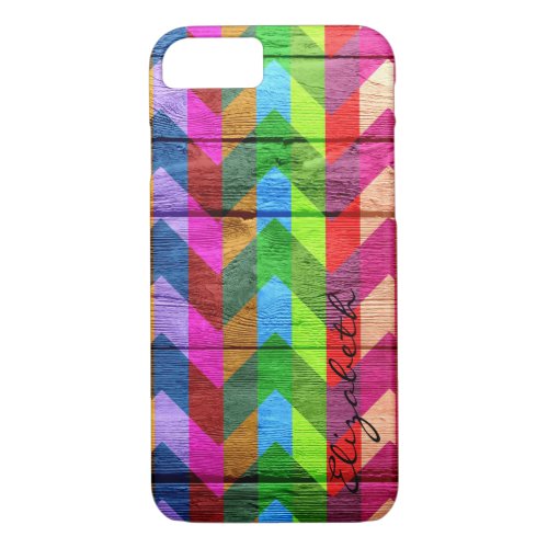 Wood Colorful Chevron Stripes Monogram 3 iPhone 87 Case