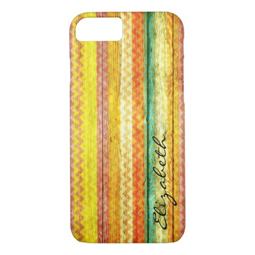 Wood Colorful Chevron Stripes Monogram 3 iPhone 87 Case