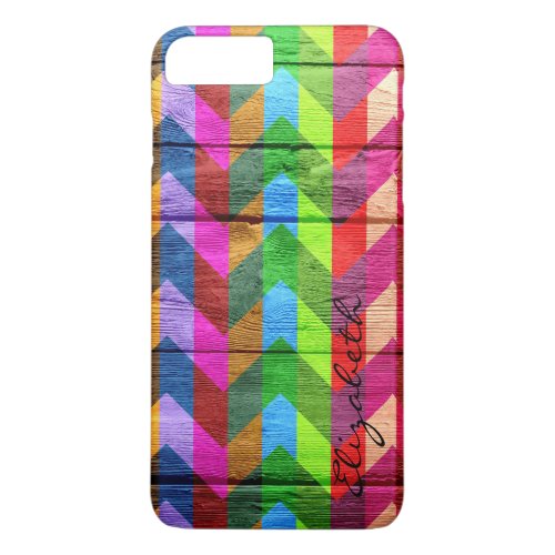 Wood Colorful Chevron Stripes Monogram 3 iPhone 8 Plus7 Plus Case