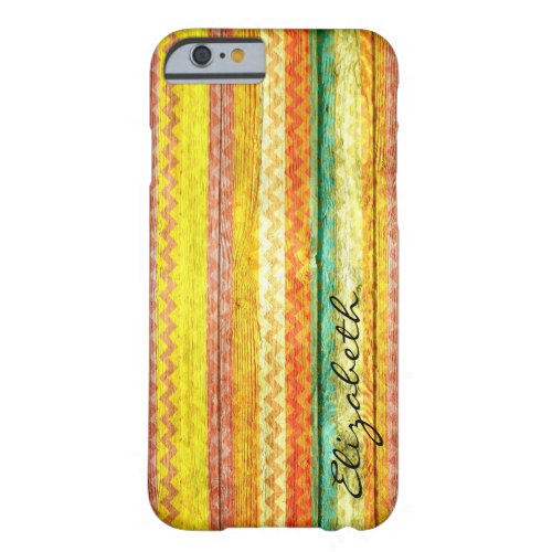 Wood Colorful Chevron Stripes Monogram 3 Barely There iPhone 6 Case