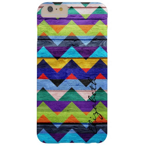 Wood Colorful Chevron Stripes Monogram 4 Barely There iPhone 6 Plus Case