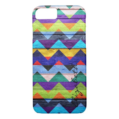 Wood Colorful Chevron Stripes Monogram 4 iPhone 87 Case