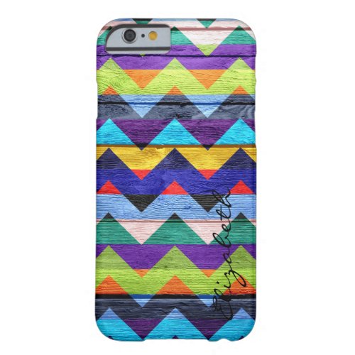 Wood Colorful Chevron Stripes Monogram 4 Barely There iPhone 6 Case