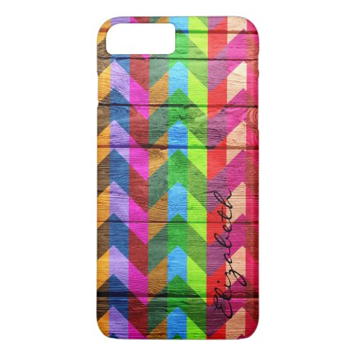 Wood Colorful Chevron Stripes Monogram 5 iPhone 8 Plus7 Plus Case