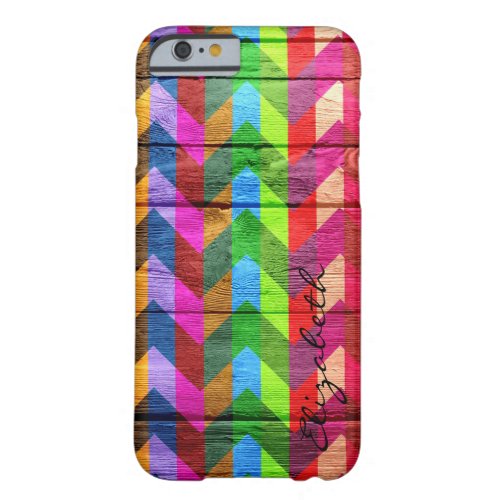 Wood Colorful Chevron Stripes Monogram 5 Barely There iPhone 6 Case