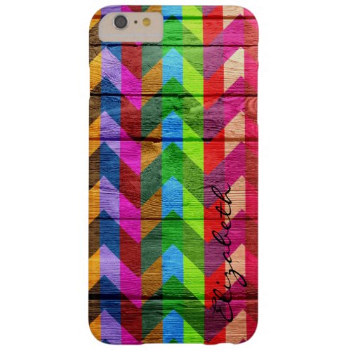 Wood Colorful Chevron Stripes Monogram 5 Barely There iPhone 6 Plus Case
